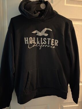 Hollister Black Hooded Sweatshirt with Silver Logo